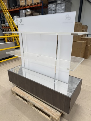 Presentatiemeubel vrijstaand met 2 lades, houtdecor brown